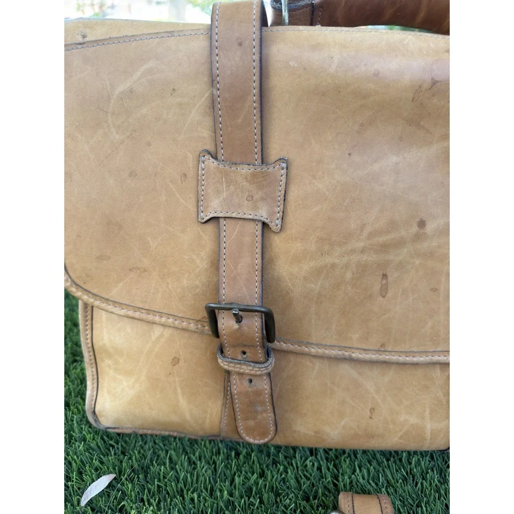 Vintage Korchmar Tan Leather Briefcase Double Buckle Business Work Bag